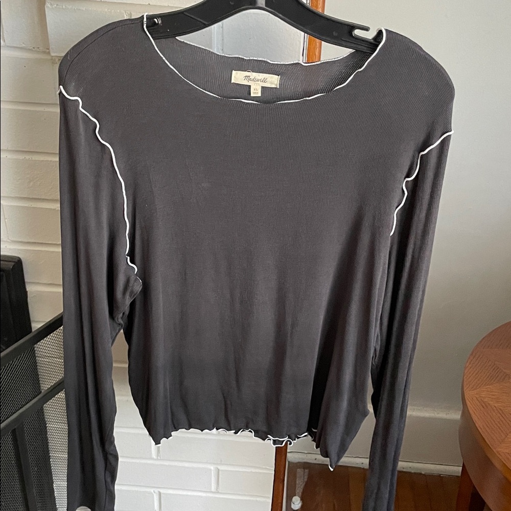 Madewell Black Long Sleeve Top with White Trim